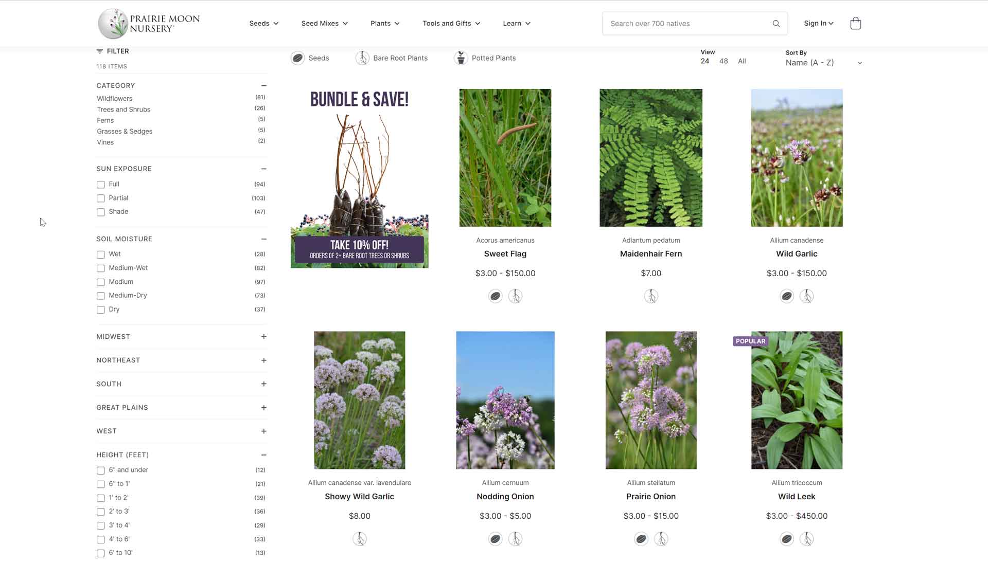 Prairie Moon Nursery Native Plants Store Page